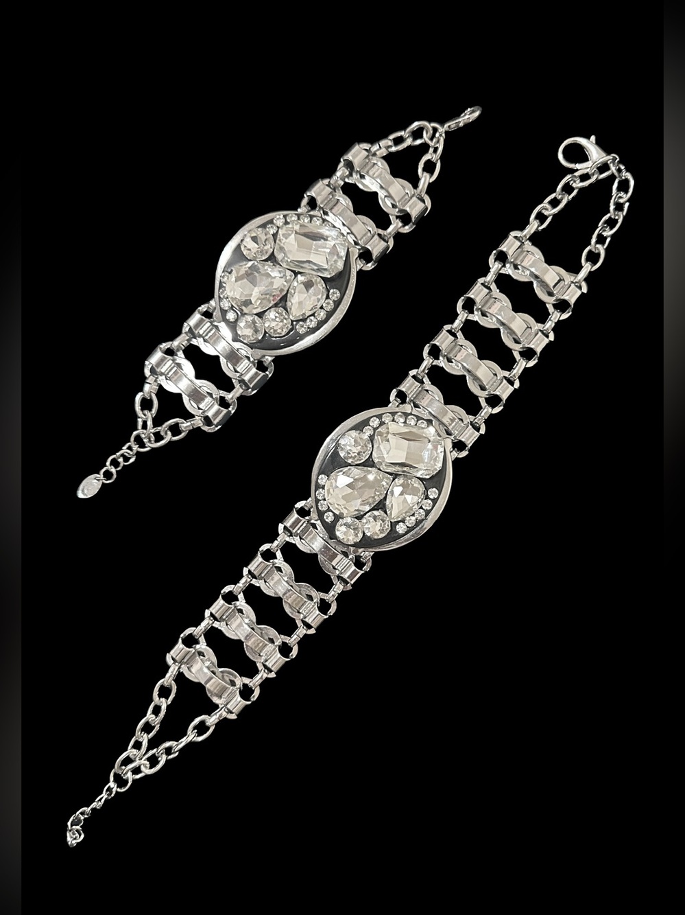 Women's Silver Crystal Statement Choker & Bracelet - Clear Stones